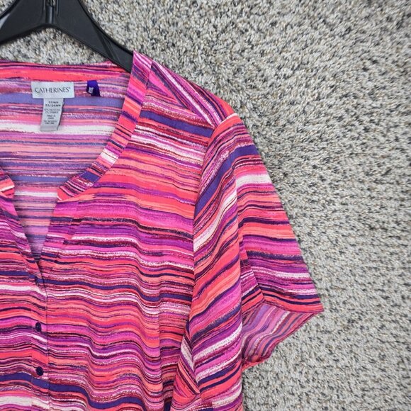 Catherines Top Womens Petite Plus 2XWP 22/24WP Pink Striped Button Up Ladies - Picture 2 of 7